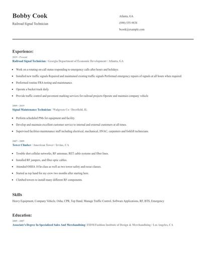 Railroad Signal Technician Resume