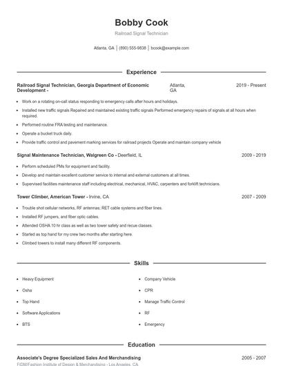 Railroad Signal Technician Resume
