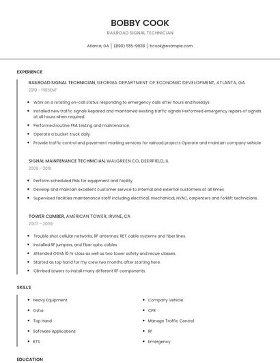 Railroad Signal Technician Resume