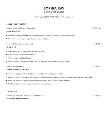 Ramp Attendant Resume