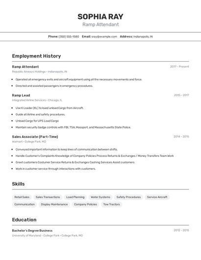 Ramp Attendant Resume