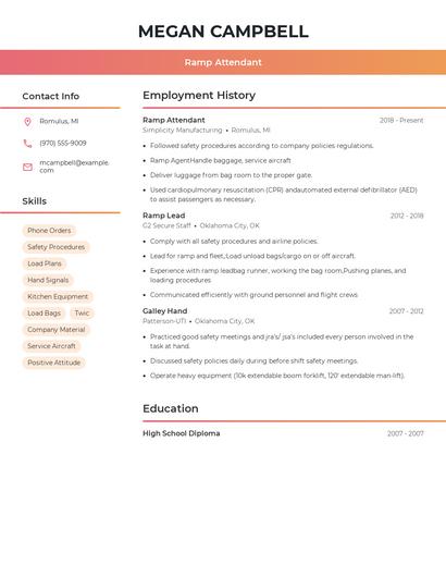 Ramp Attendant Resume