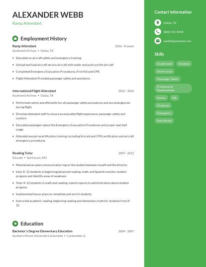 Ramp Attendant Resume