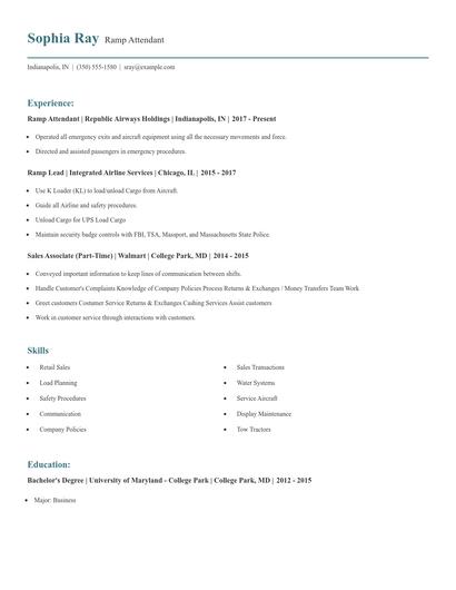 Ramp Attendant Resume