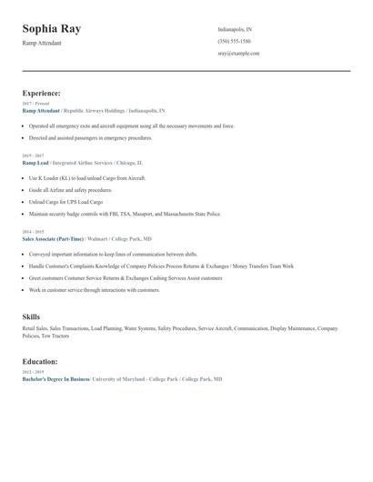 Ramp Attendant Resume