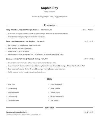 Ramp Attendant Resume