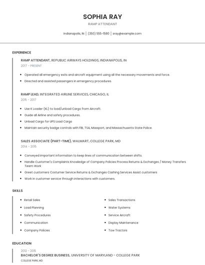 Ramp Attendant Resume