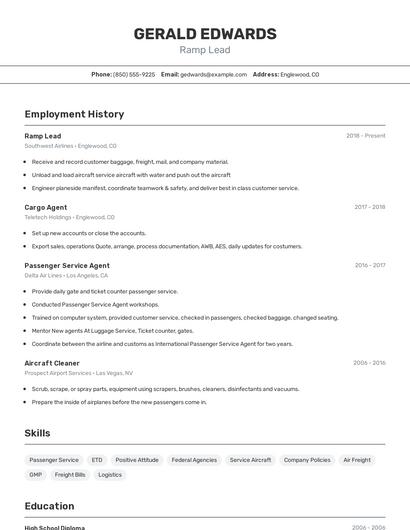 Ramp Lead Resume