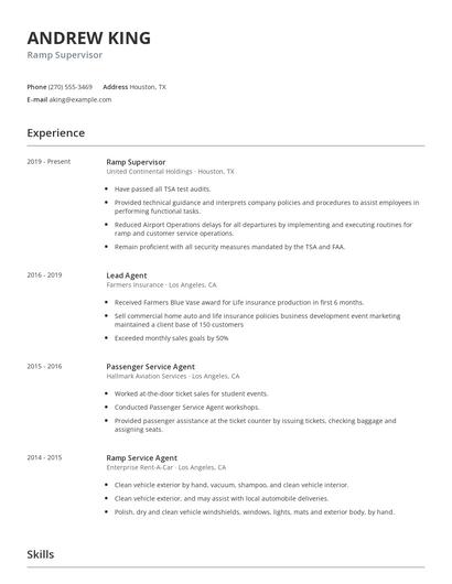 Ramp Supervisor Resume