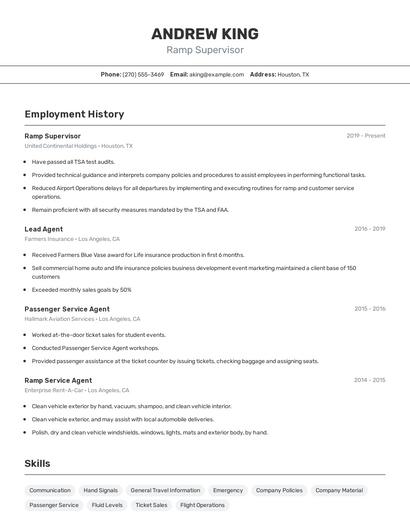 Ramp Supervisor Resume
