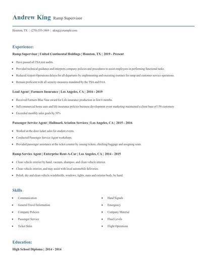 Ramp Supervisor Resume