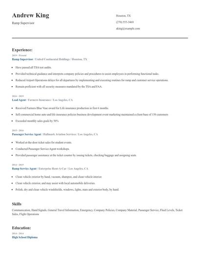 Ramp Supervisor Resume