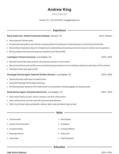 Ramp Supervisor Resume