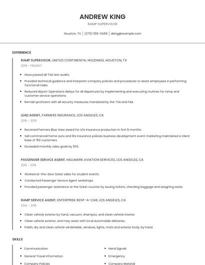 Ramp Supervisor Resume
