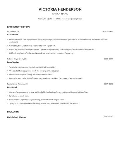 Ranch Hand Resume
