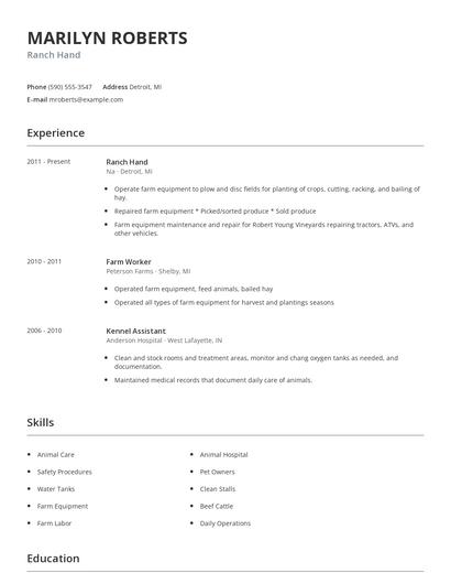 Ranch Hand Resume