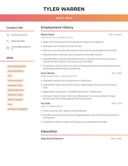 Ranch Hand Resume