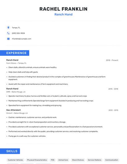 Ranch Hand Resume