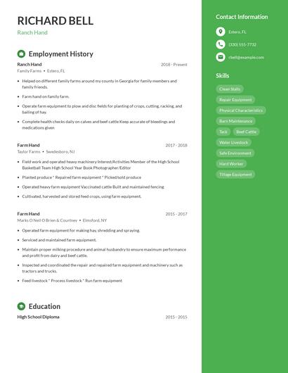 Ranch Hand Resume