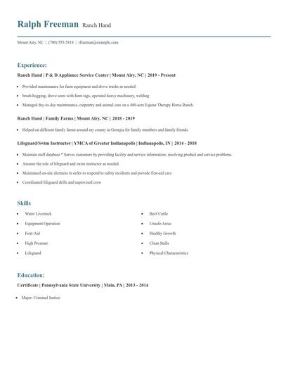 Ranch Hand Resume