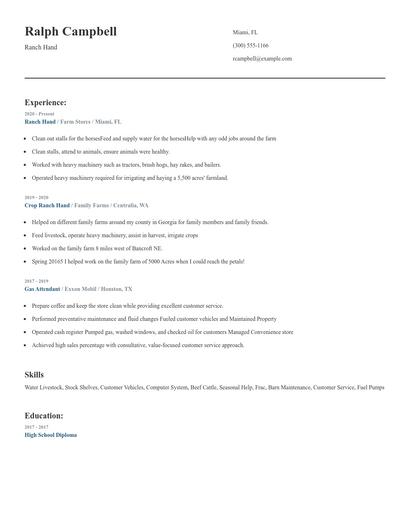 Ranch Hand Resume