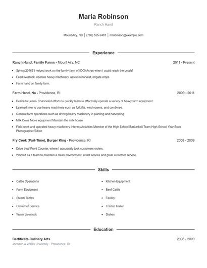 Ranch Hand Resume