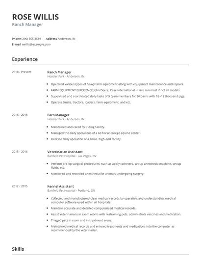 Ranch Manager Resume