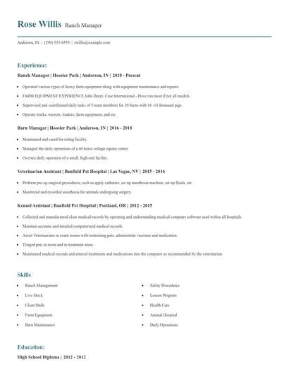 Ranch Manager Resume