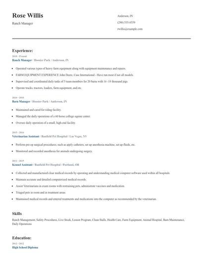 Ranch Manager Resume