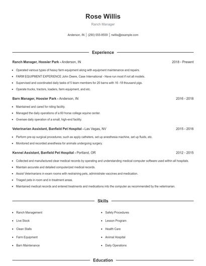 Ranch Manager Resume