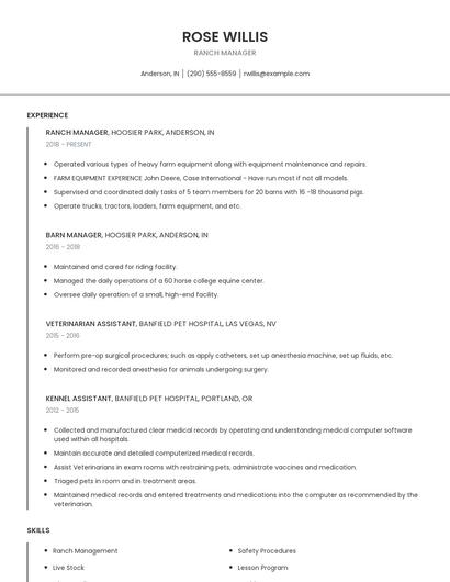Ranch Manager Resume