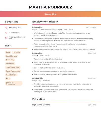 Range Aide Resume