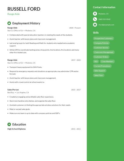 Range Aide Resume