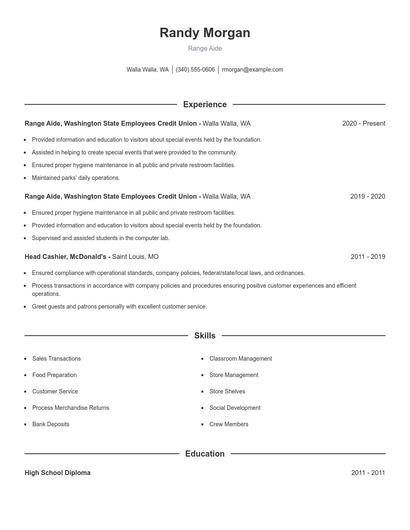 Range Aide Resume