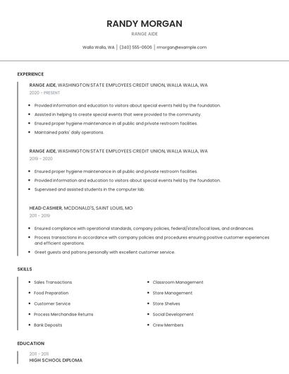 Range Aide Resume
