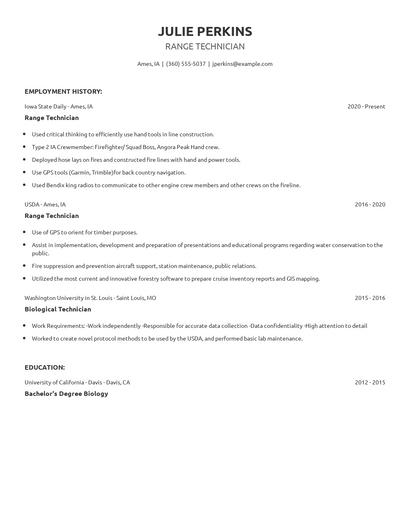 Range Technician Resume