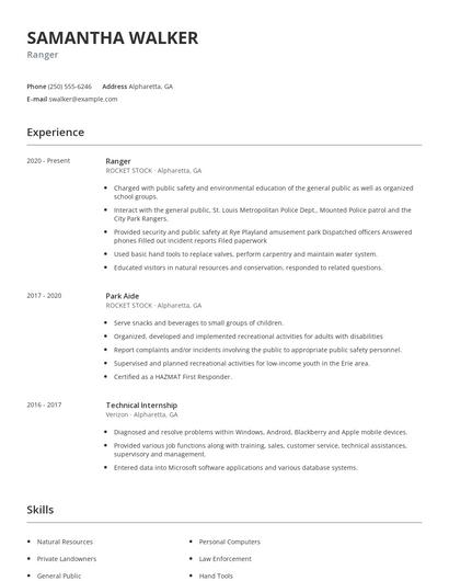 Ranger Resume