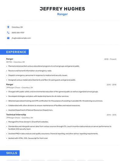 Ranger Resume