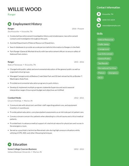 Ranger Resume