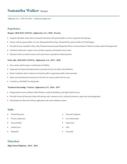 Ranger Resume