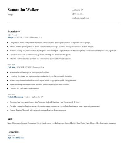 Ranger Resume