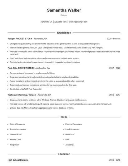 Ranger Resume