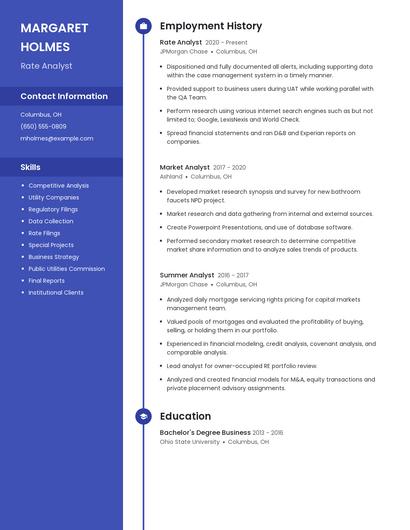 Rate Analyst Resume