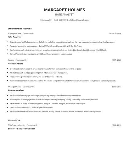 Rate Analyst Resume