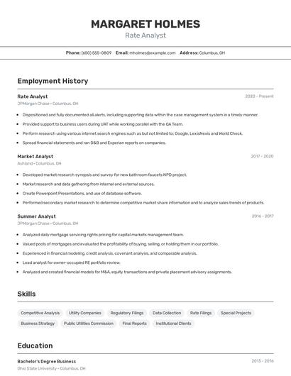 Rate Analyst Resume