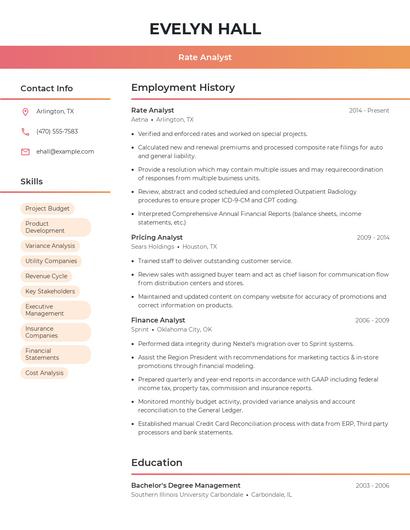 Rate Analyst Resume