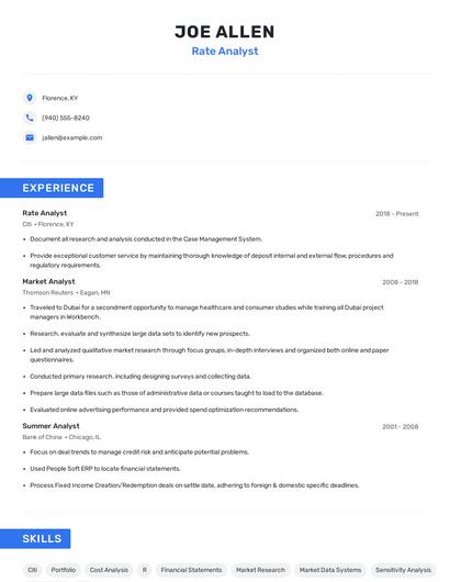 Rate Analyst Resume