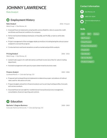 Rate Analyst Resume