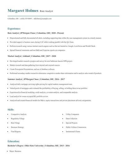 Rate Analyst Resume