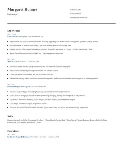 Rate Analyst Resume
